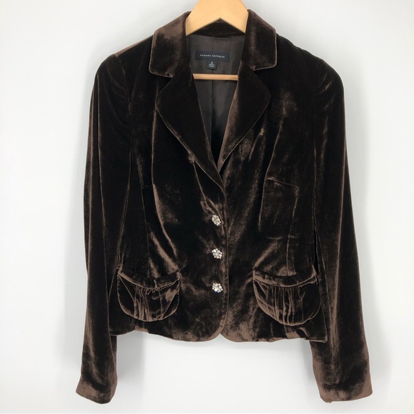 Banana Republic Jackets & Blazers - Vtg Y2K Banana Republic Womens Blazer Size 8 Dark Brown‎ Velvet Silk Early 2000s